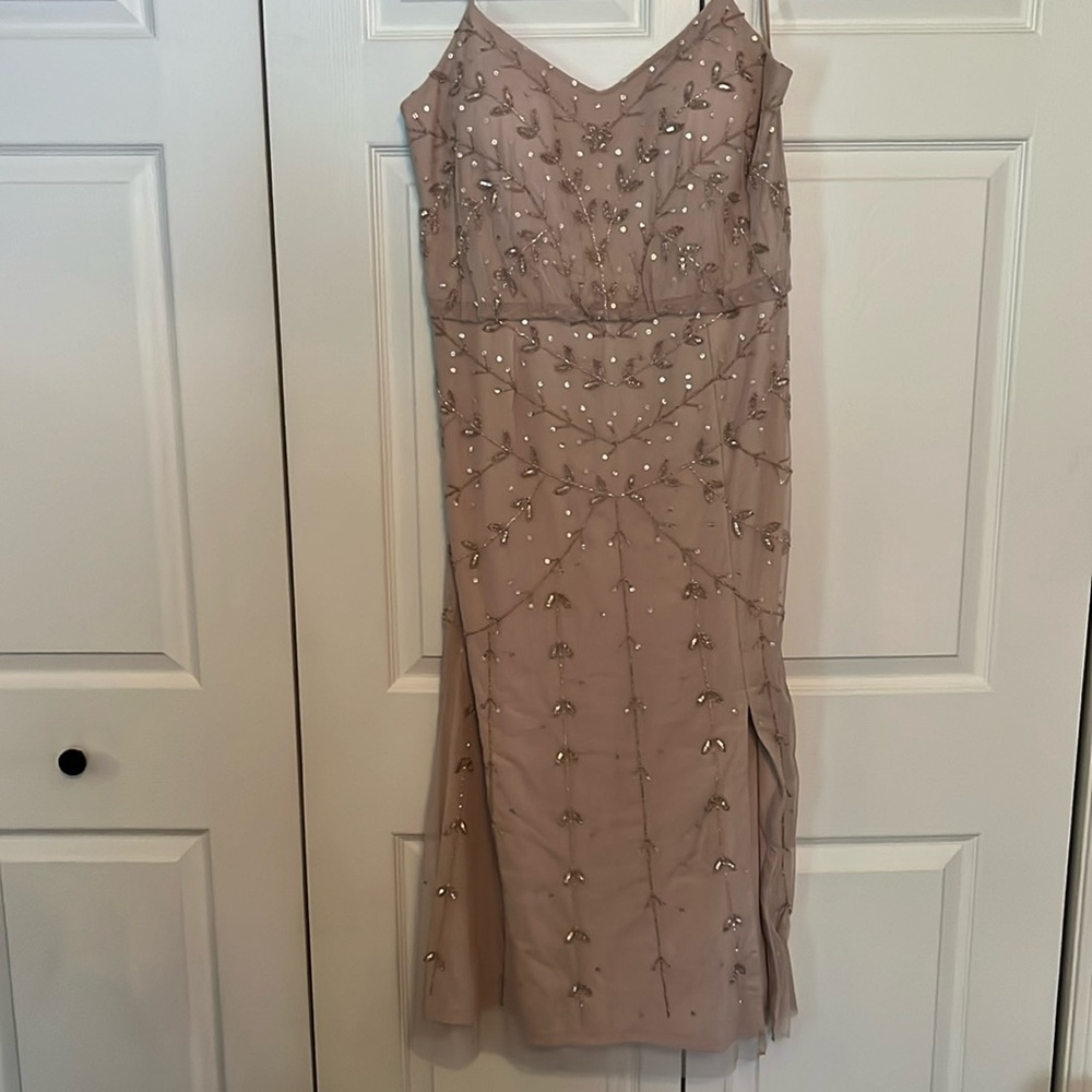 Stunning formal Adrianna Papell Platinum beaded maxi…worn only once!